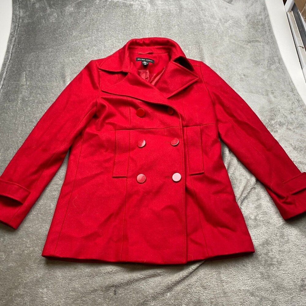 New York & Company Peacoat Womens 6 Red Wool Blend Double-Breasted Jacket Formal